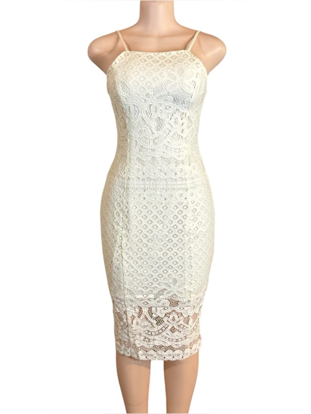 Hansen & Gretel Dress MIDI Sz 2 White Lace Eyelet Overlay Halter Beach Wedding